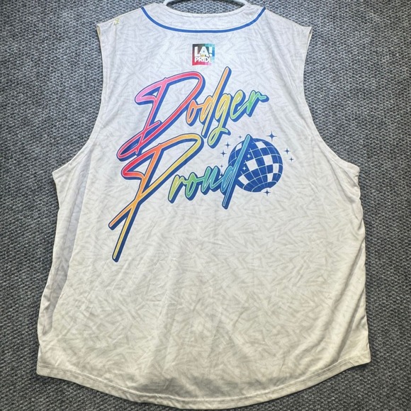 Sportswear Unlimited Other - LA Dodgers Pride‎ Night Sleeveless Baseball Jersey XL White Rainbow Button Up